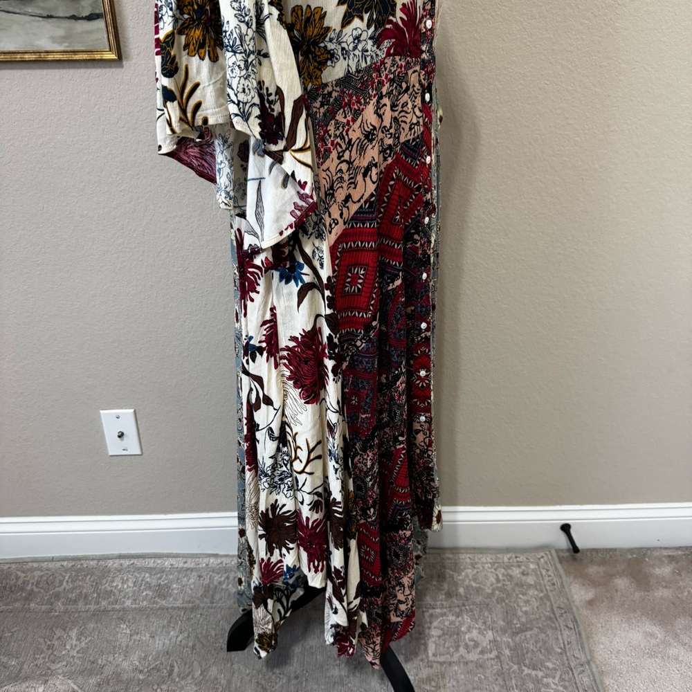 UMGEE | Floral Patchwork Button Front Handkerchief Midi Dress Boho Size Small - Picture 7 of 16